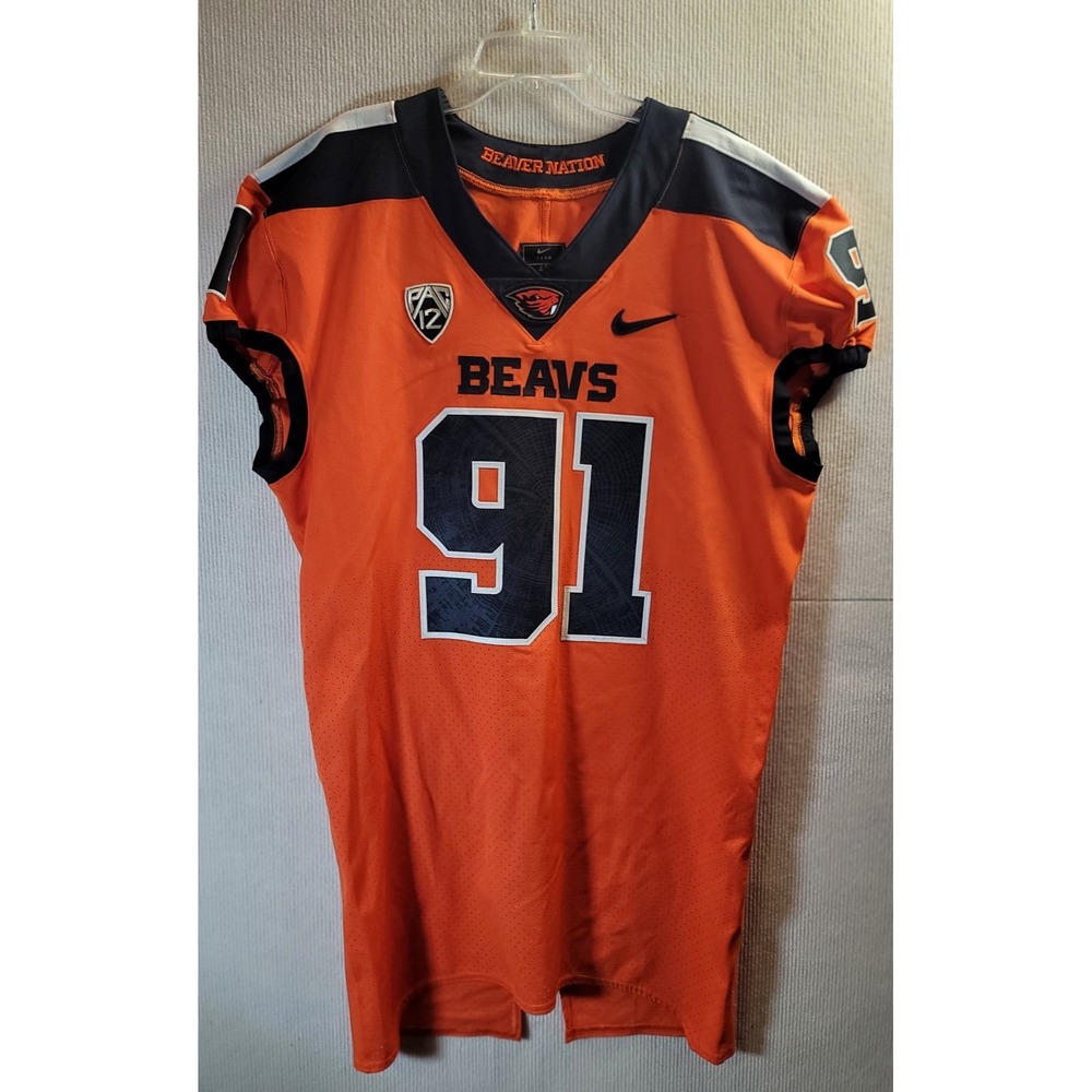 Oregon State Beaver Played Football Jersery vintage #91 large Nike length +4